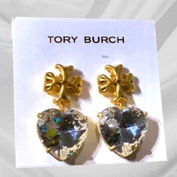 TORY BURCH ROXANNE HEART DIAMOND CRYSTAL EARRINGS - Picture 6 of 7